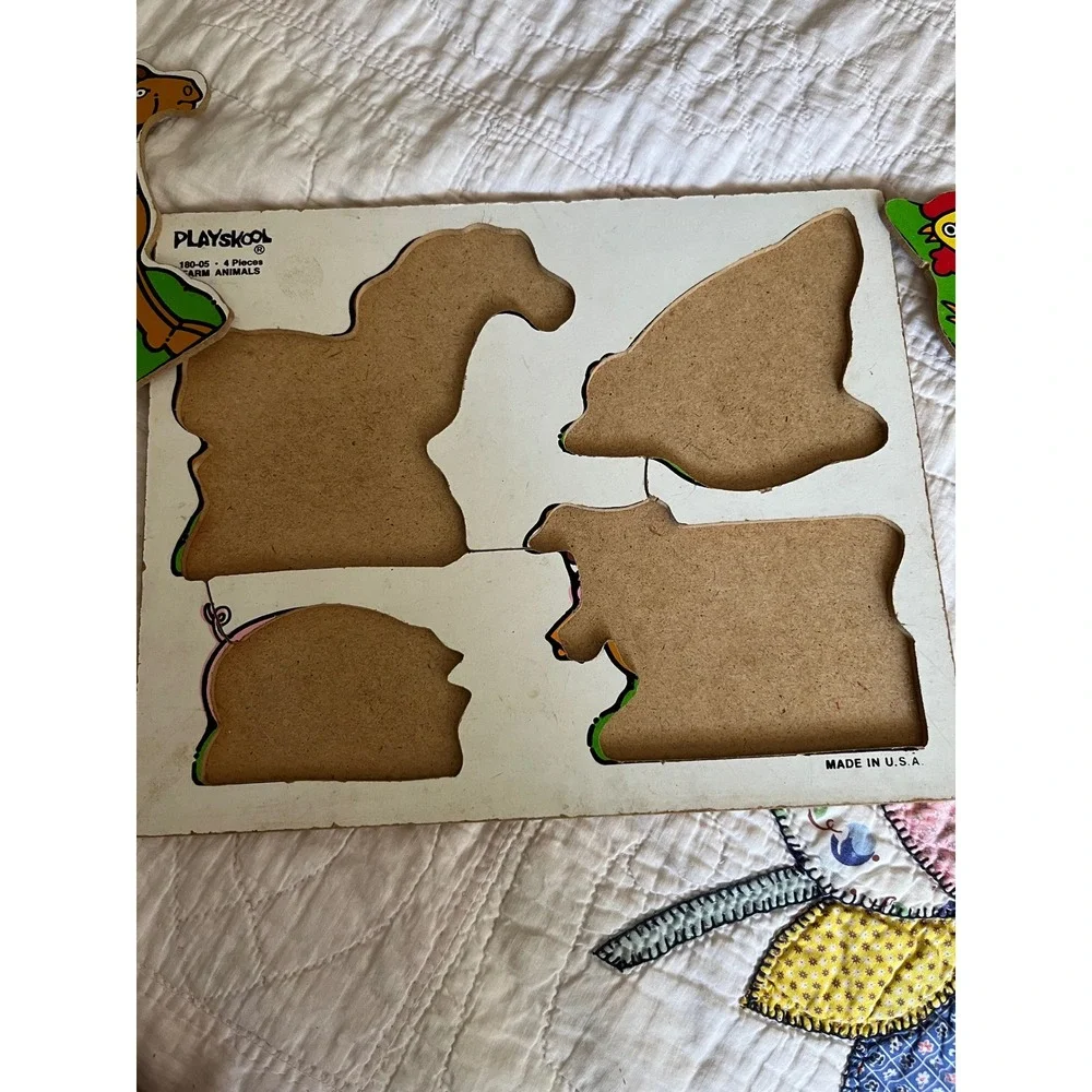 Vintage Playskool Farm Animals Wooden Puzzle 180-05 4 Piece Made in USA Toddler